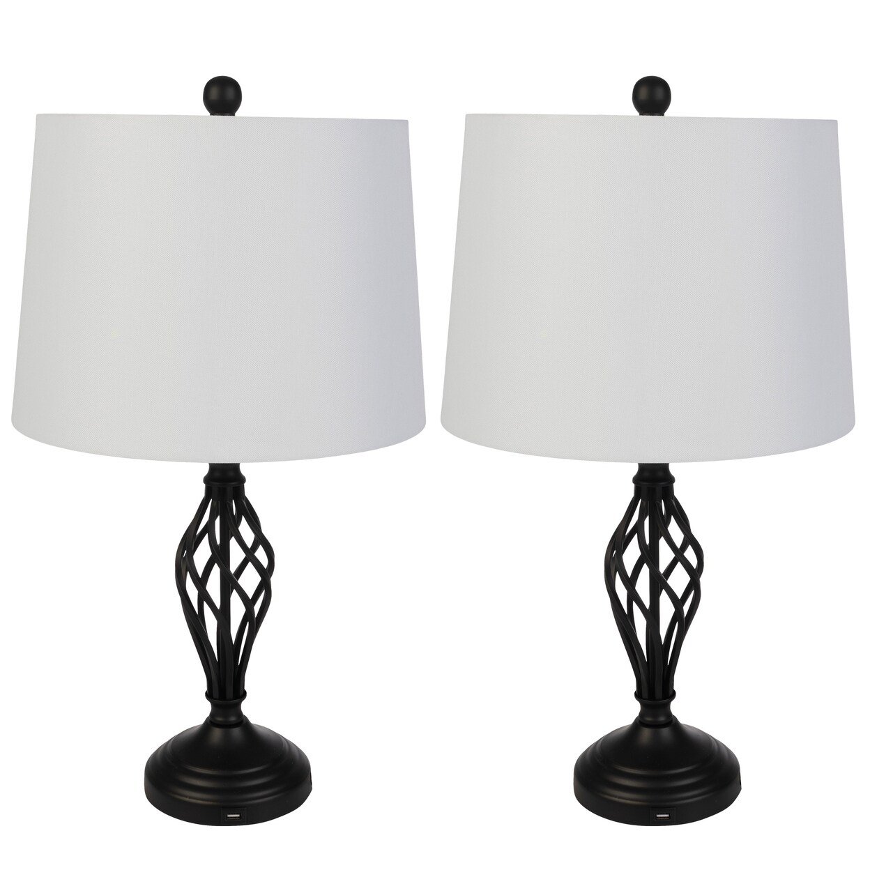 Set Of 2 Modern Black Table Lamps With Usb Charging Ports And Led Bulbs