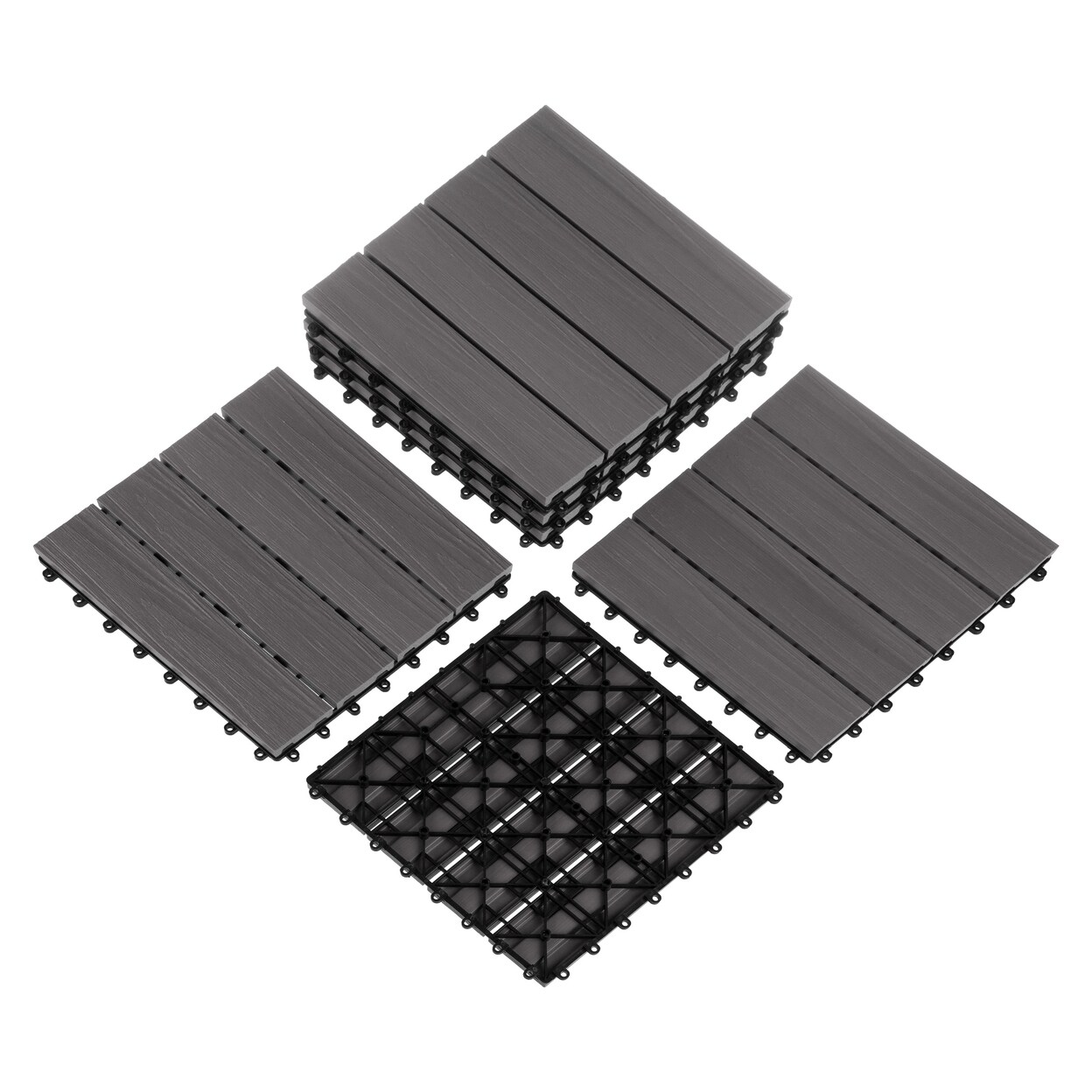 Pure Garden 6 Sets Patio Floor Tiles Wood/Plastic Interlocking Deck Tiles Gray Woodgrain