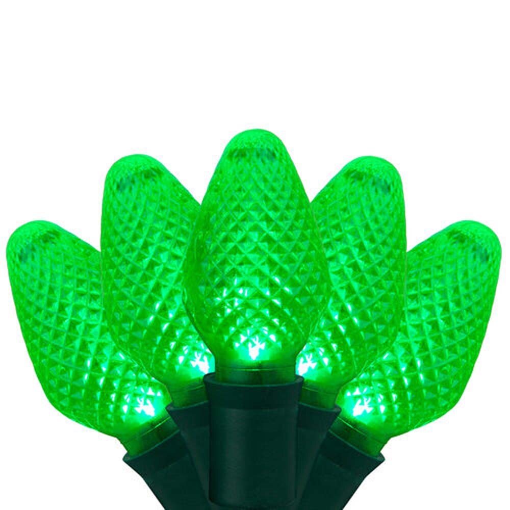 25 Green C7 LED Christmas Lights, Green Wire, 8&#x22; Spacing