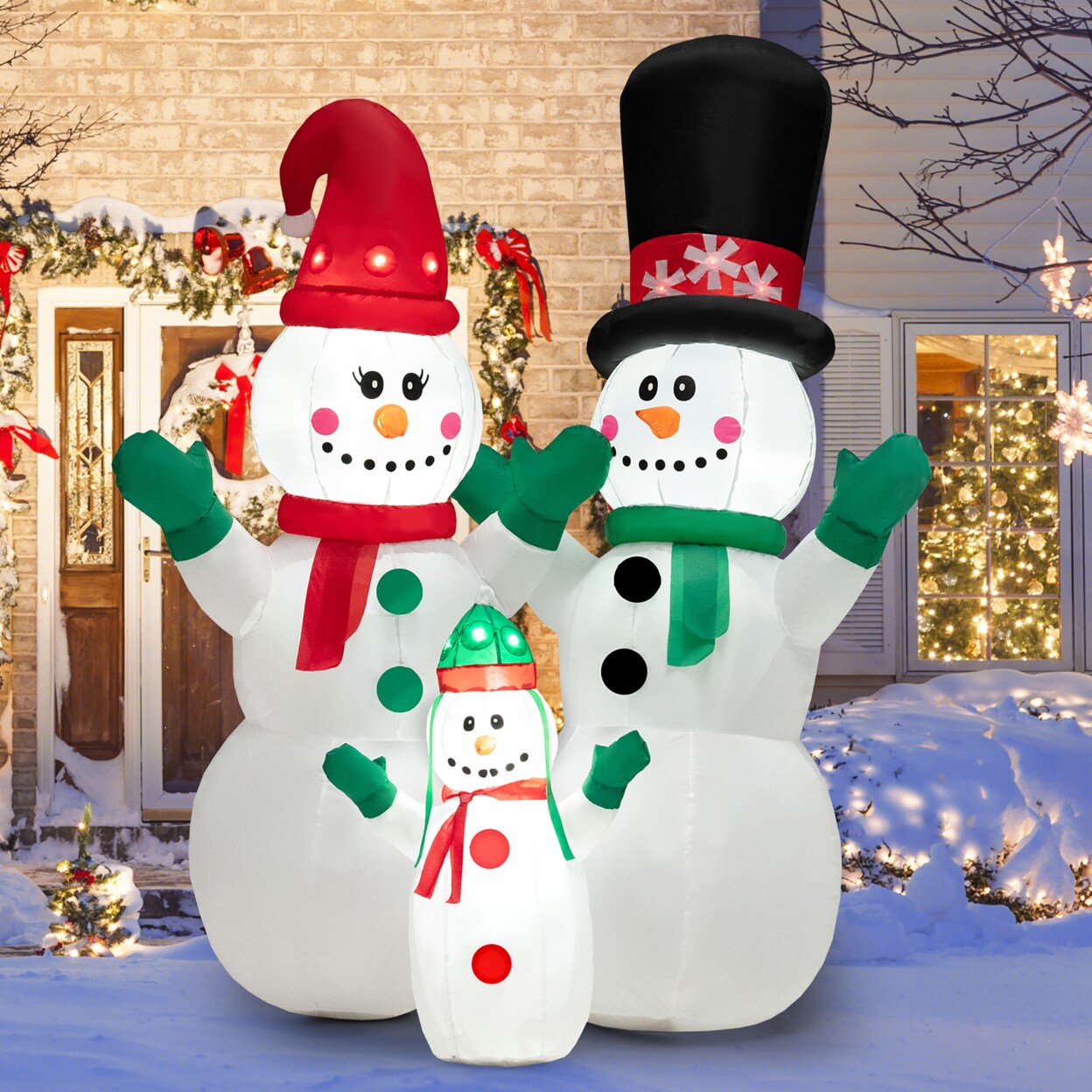 Gymax 6FT Christmas Inflatable Snowman Family Decor w/ LED Lights & Air ...