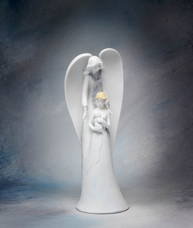 Ceramic Angel With Mother &#x26; Baby Figurine, Home D&#xE9;cor, Religious D&#xE9;cor, Religious Gift, Baptism Gift, Gift for New Mom, Baby Shower Gift