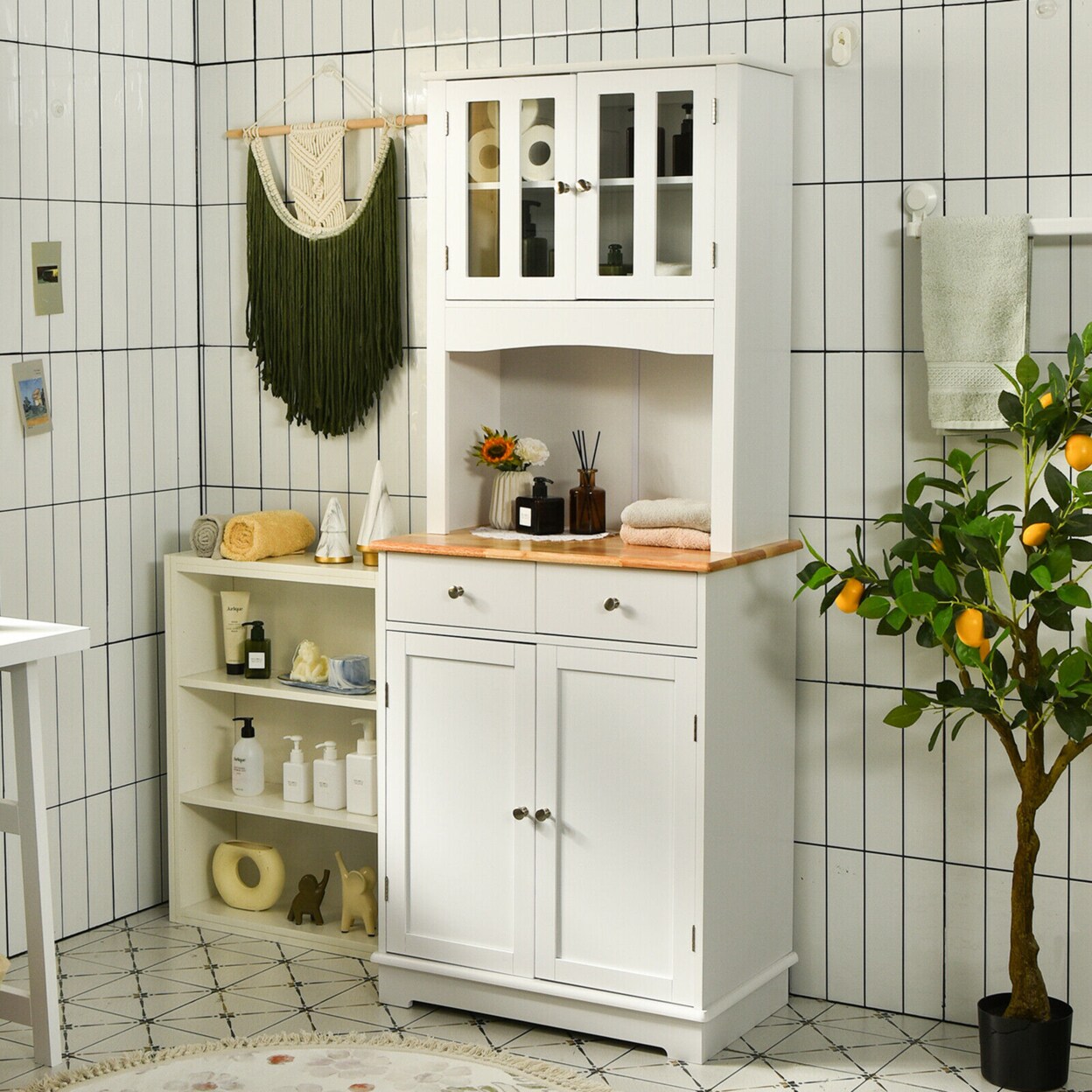 Buffet Hutch Kitchen Storage Cabinet W/ Microwave Stand Storage Shelves
