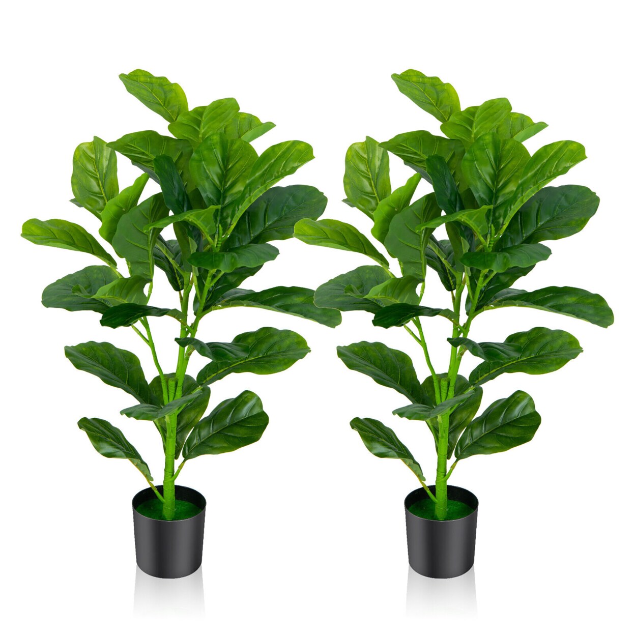 Gymax Artificial Tree 2-Pack Artificial Fiddle Leaf Fig Tree for Indoor and Outdoor