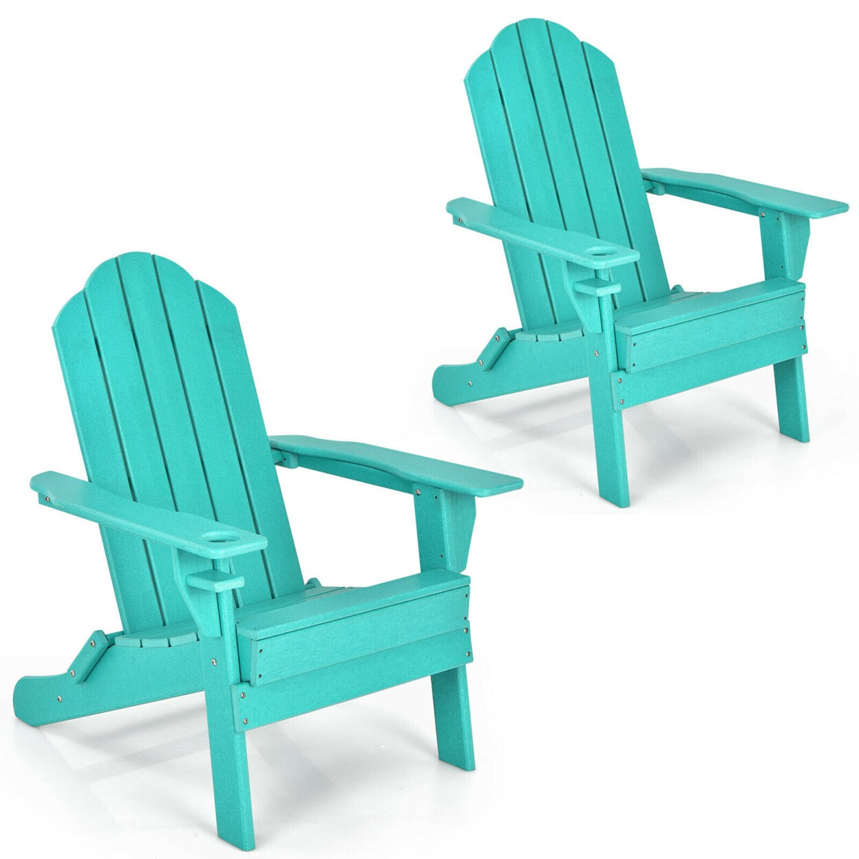 2Pcs Patio Folding Adirondack Chair Weather Resistant Cup Holder Yard