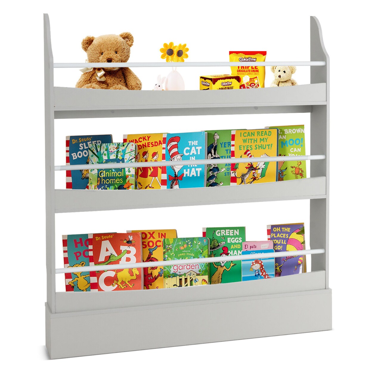 3-Tier Kids Bookshelf Toy Storage Bookcase Rack Wall W/ Anti-Toppling Kits