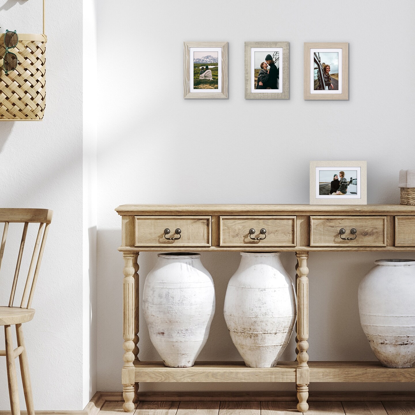 Americanflat Photo Frame Set with Mat - Set of 4 - Farmhouse Decor Picture Frames - Shatter Resistant Glass - Hanging Hardware - Includes Easel