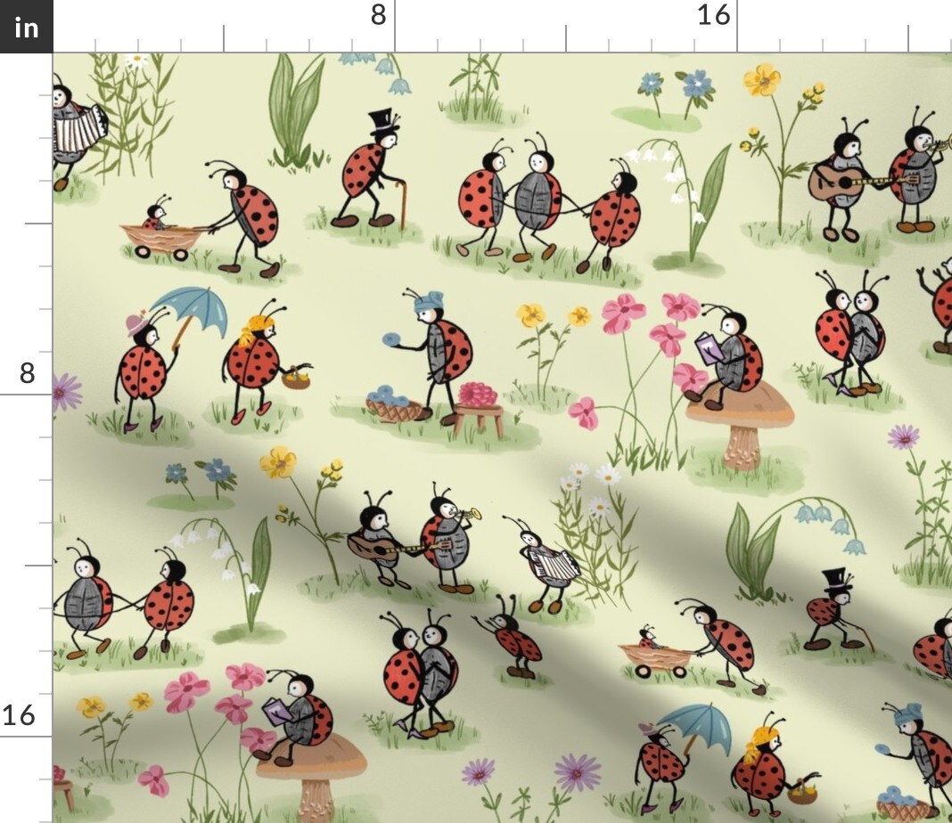 Life Vintage Retro Children Ladybugs Kids Summer Custom Printed Fabric by Spoonflower Various Fabrics by the Yard or Fat Quarter