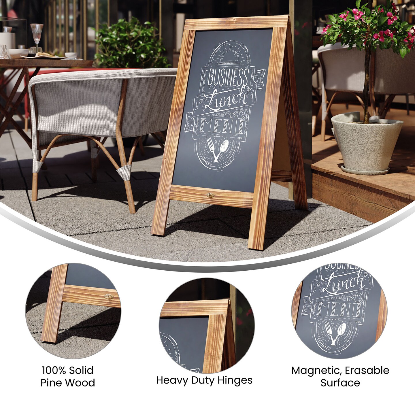 Canterbury 40&#x22; x 20&#x22; Vintage Wooden A-Frame Magnetic Indoor/Outdoor Chalkboard Sign, Freestanding Double Sided Extra Large Message Board - Rustic Brown