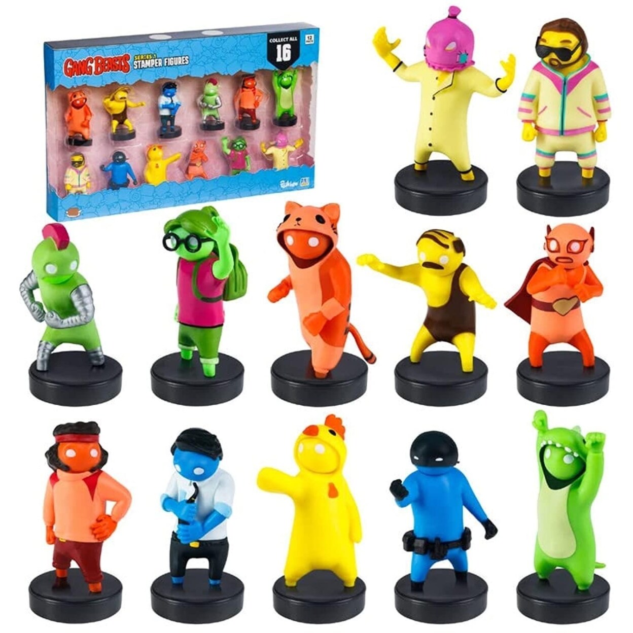 Gang Beasts Ink Stamper Pajamas 12Pk Cyborg Cat Character Figure Set Pmi