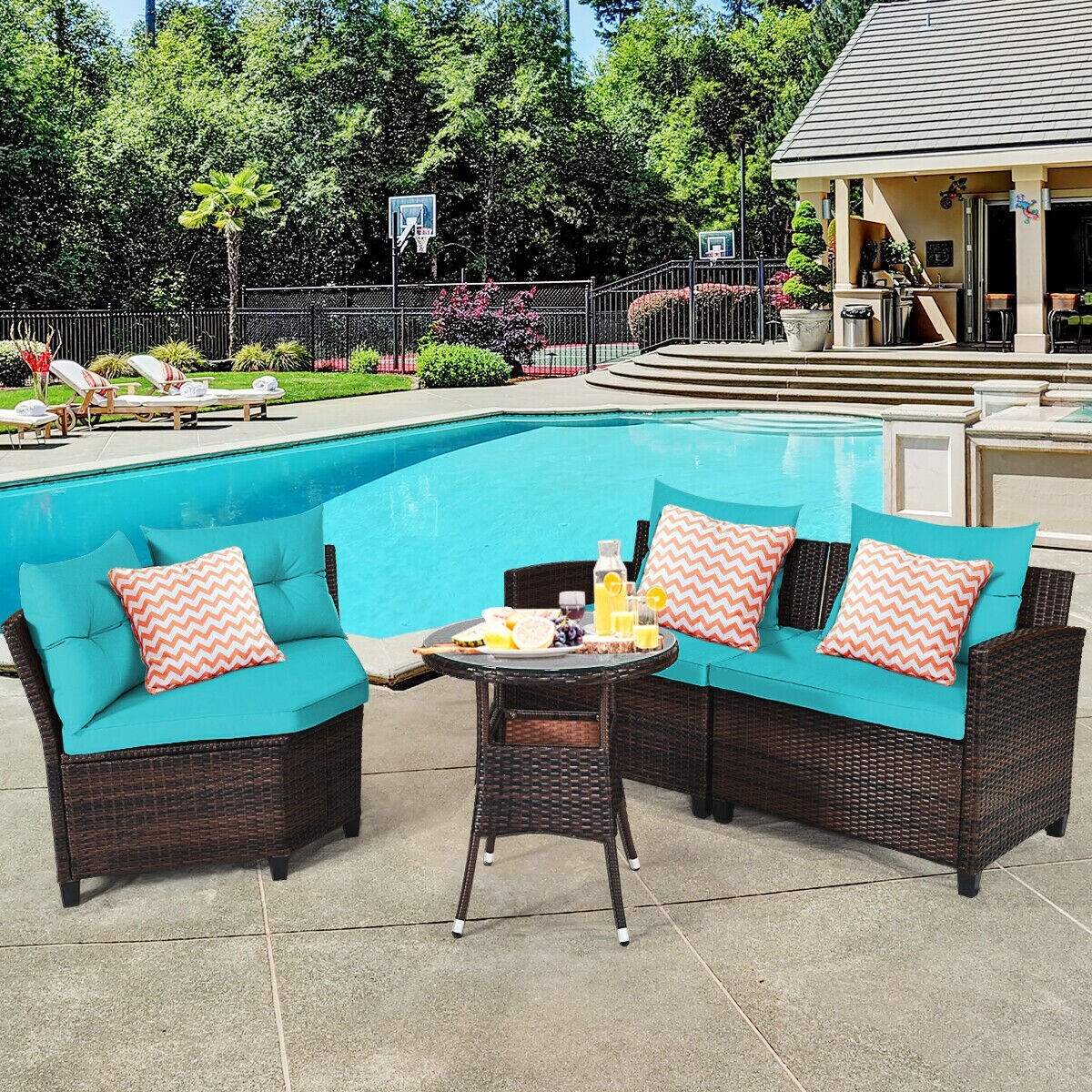 4 Pieces Furniture Patio Set Outdoor Wicker Sofa Set