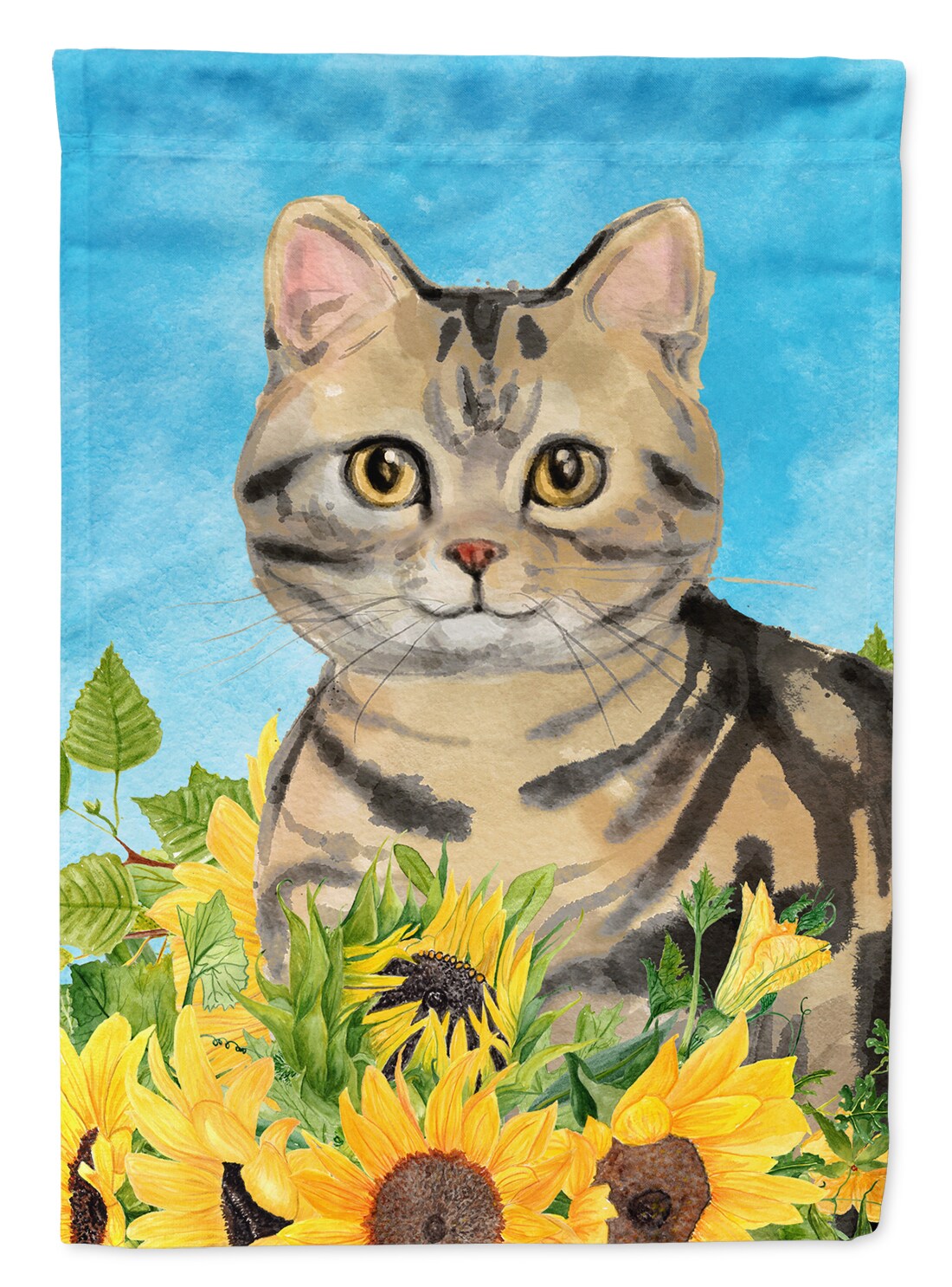 Caroline&#x27;s Treasures American Shorthair Brown Tabby in Sunflowers Flag Canvas House Size