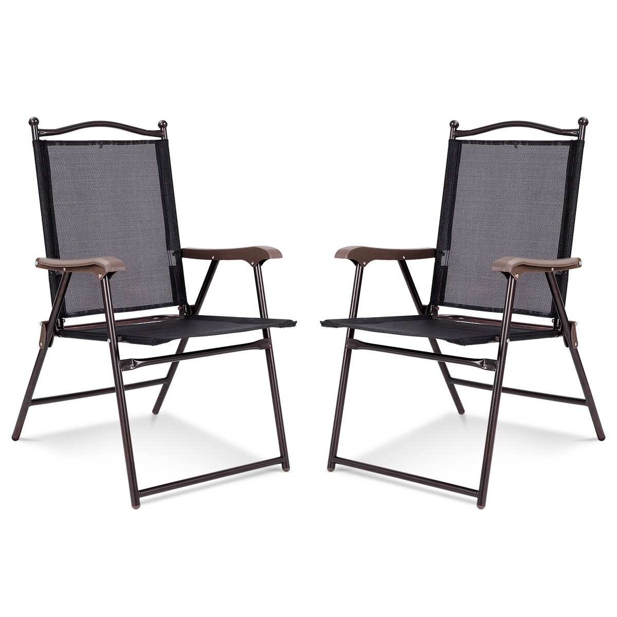 Set of 2 Patio Folding Sling Back Camping Deck Chairs with Steel Tube and Plastic Frame