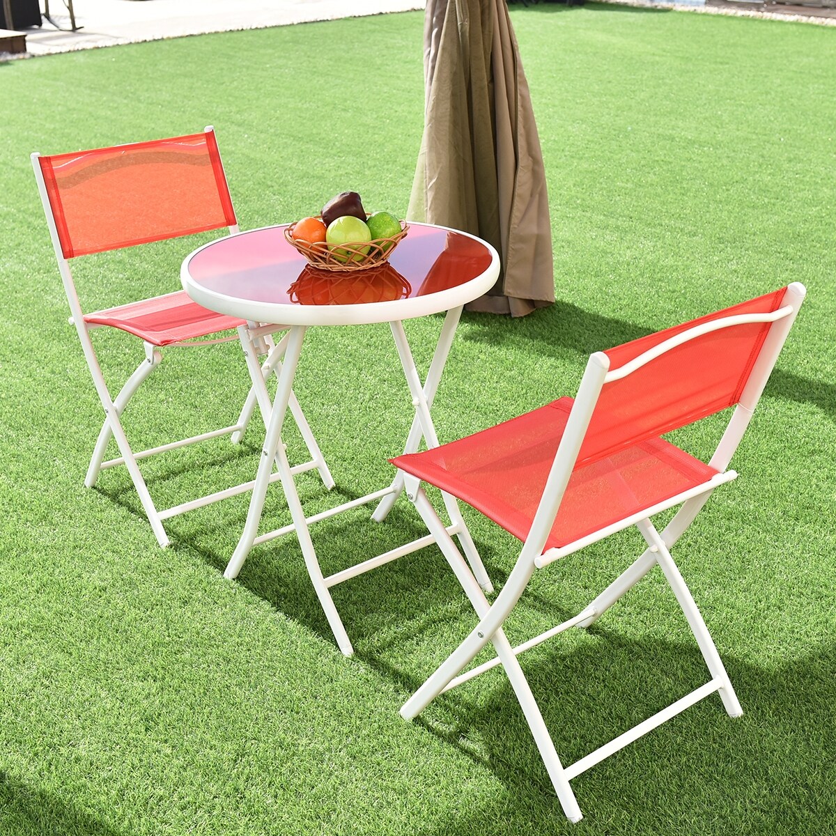 3-Piece Patio Bistro Set Folding Table and 2 Chairs Balcony Outdoor Furniture