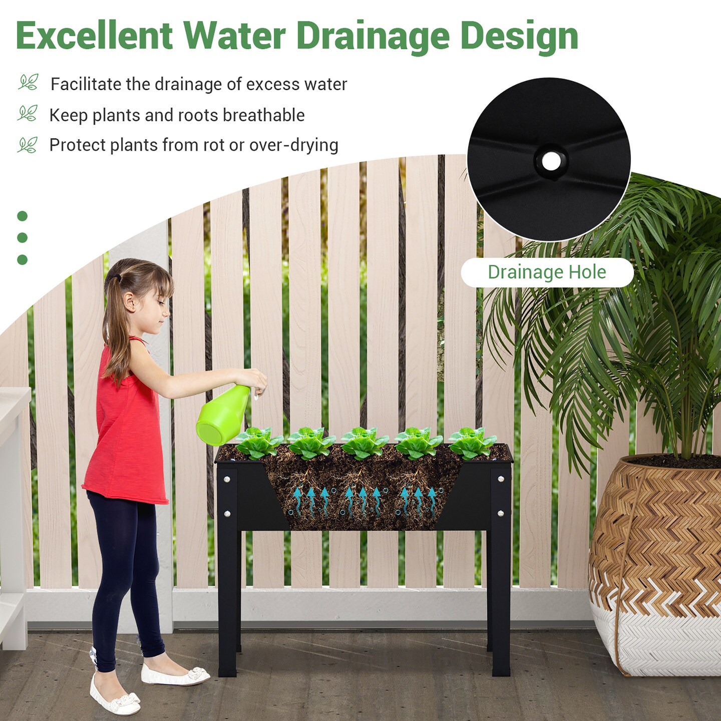 Costway 24&#x22; Raised Garden Bed with Legs Metal Elevated Planter Box Drainage Hole Backyard Green/Black