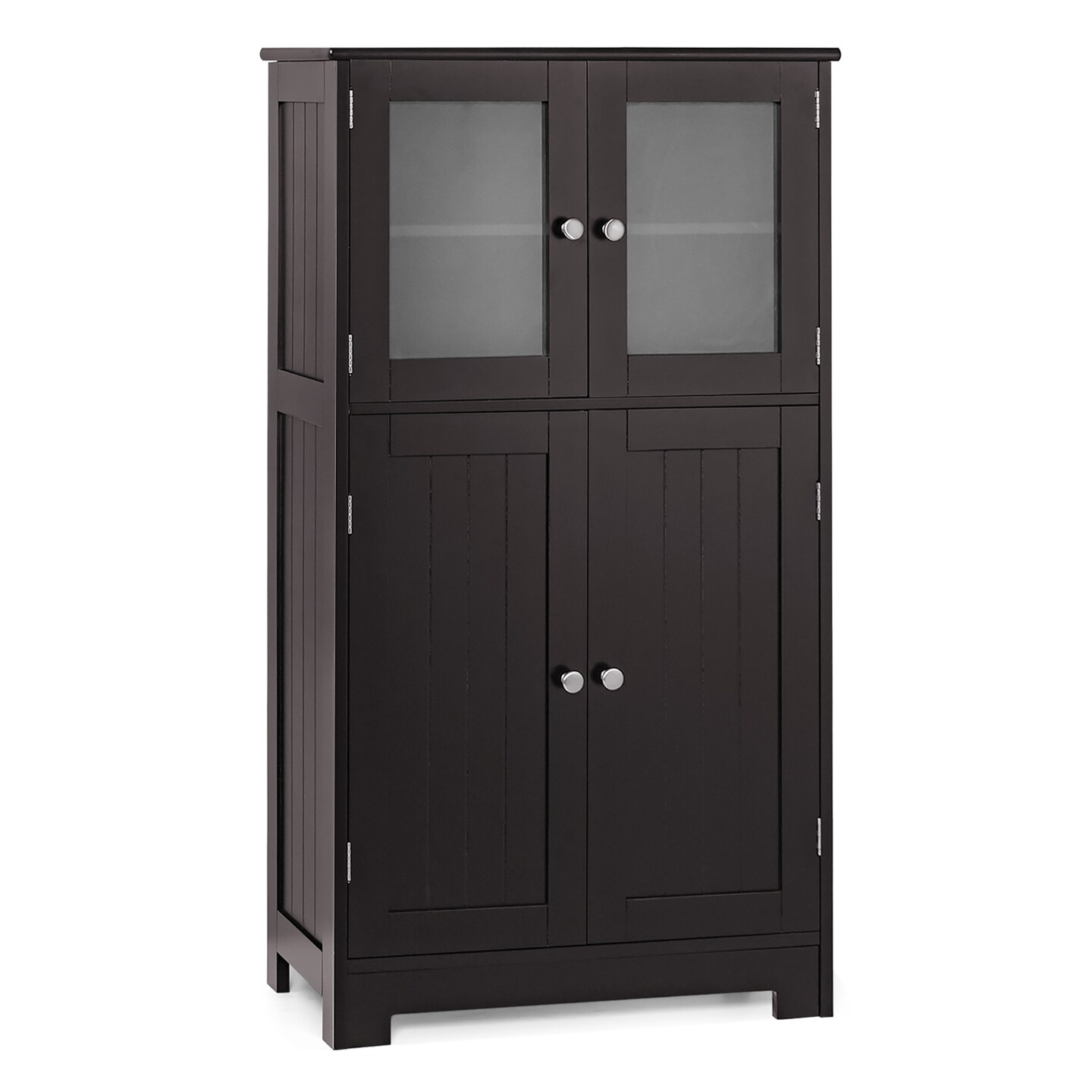 Costway Bathroom Floor Storage Cabinet Kitchen Cupboard w/Doors&Adjustable Shelf Black\Brown