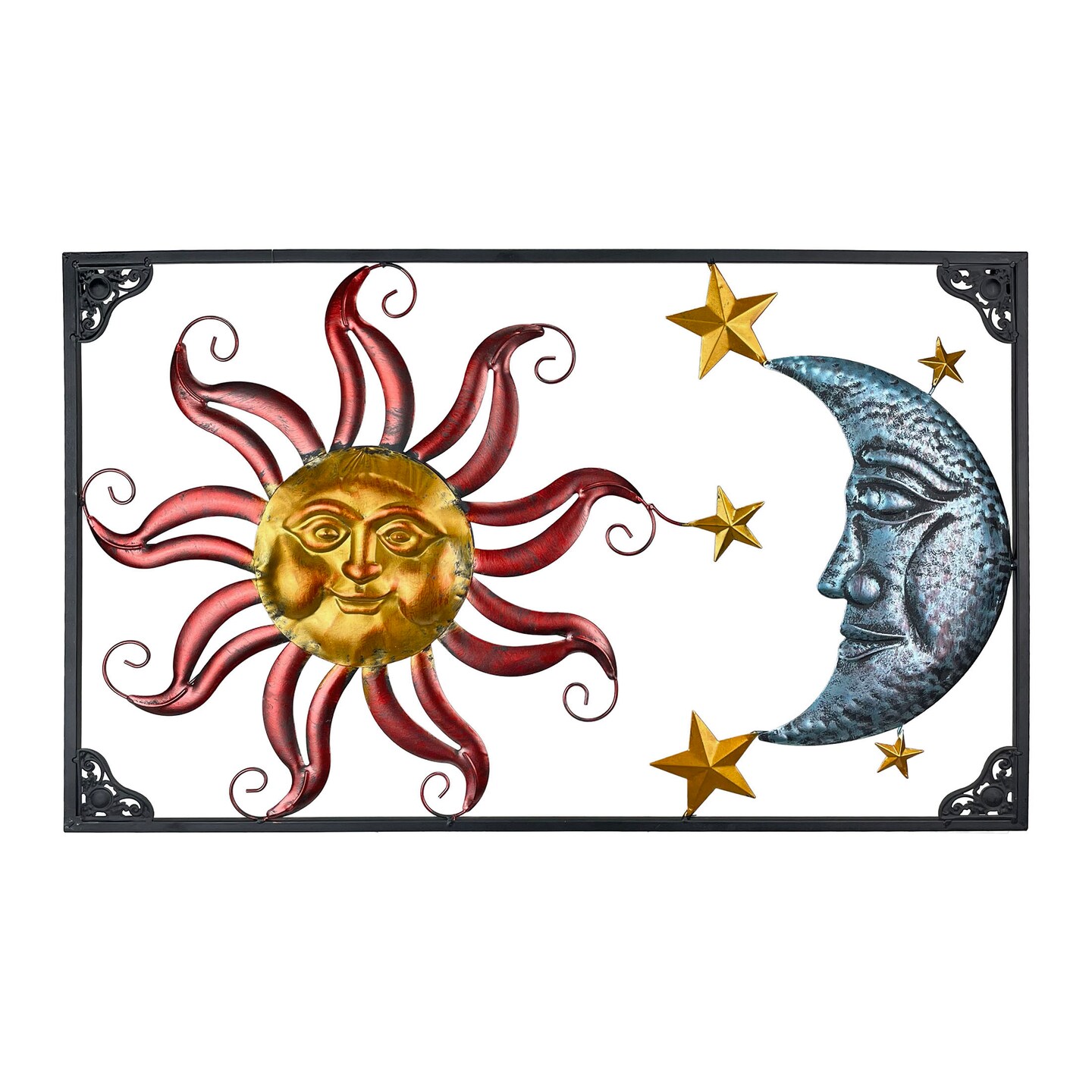 Tri-Tone Celestial Sun Moon and Stars Indoor/Outdoor Metal Wall Art