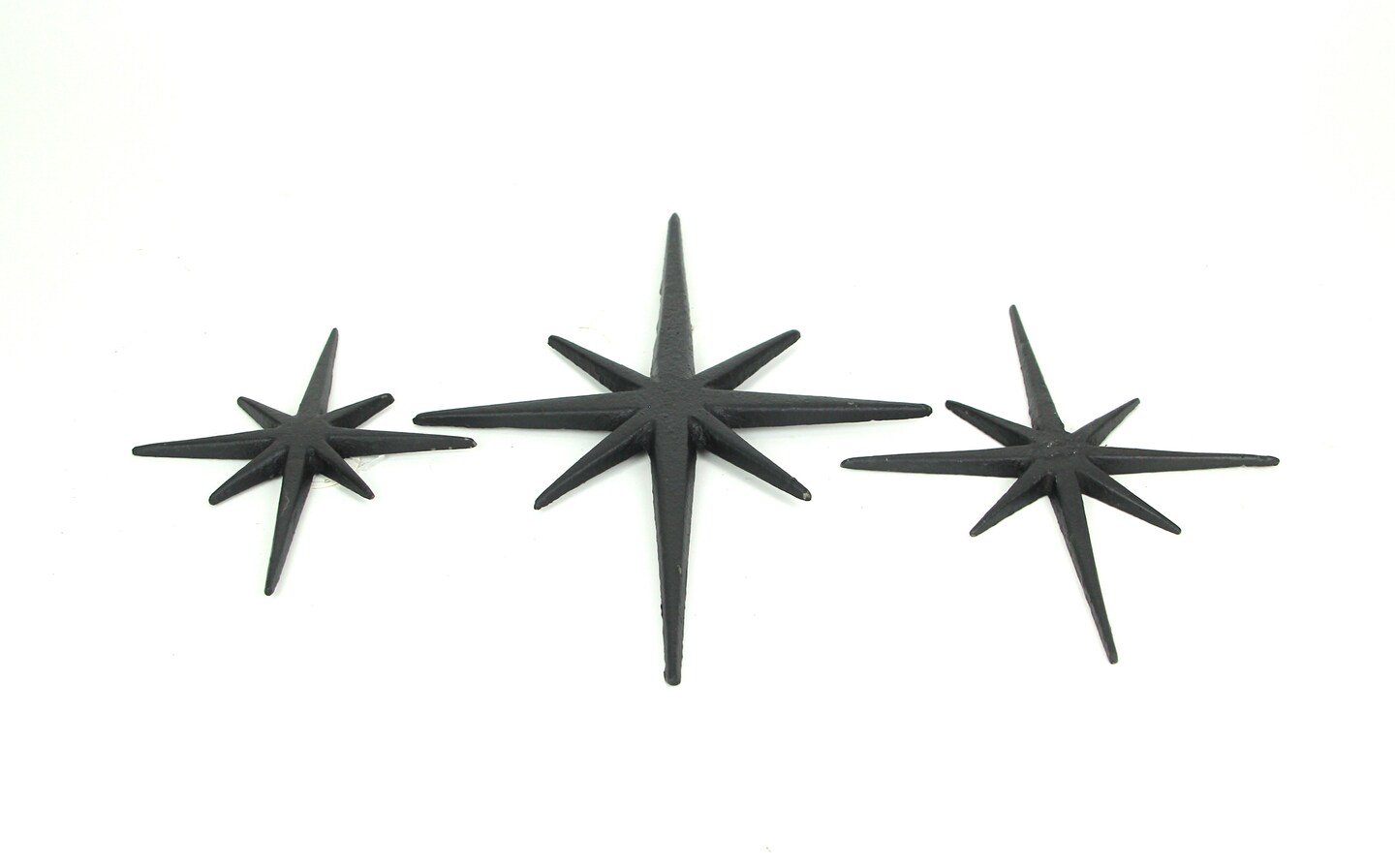 Set of 3 Cast Iron Starburst Wall Hangings Mid Century Modern 8 Pointed Stars