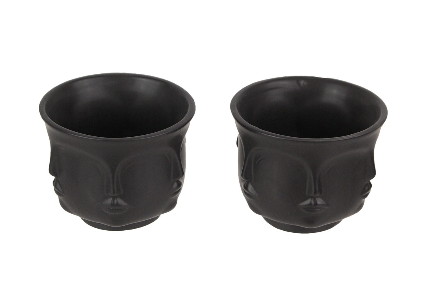 Set of 2 Multi Face Ceramic Planter Matte Black Pottery Vase Small Flower Pot