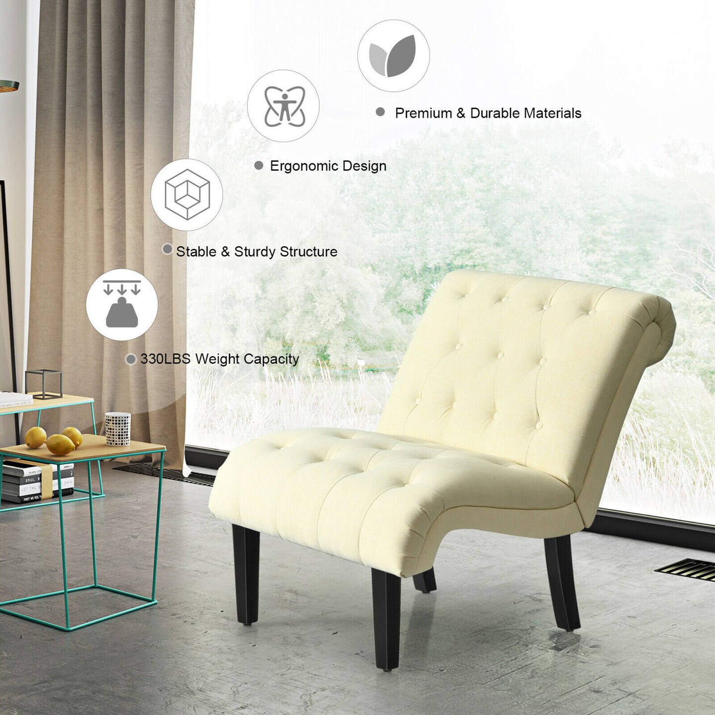 Costway Set of 2 Armless Accent Chair Upholstered Tufted Lounge Chair