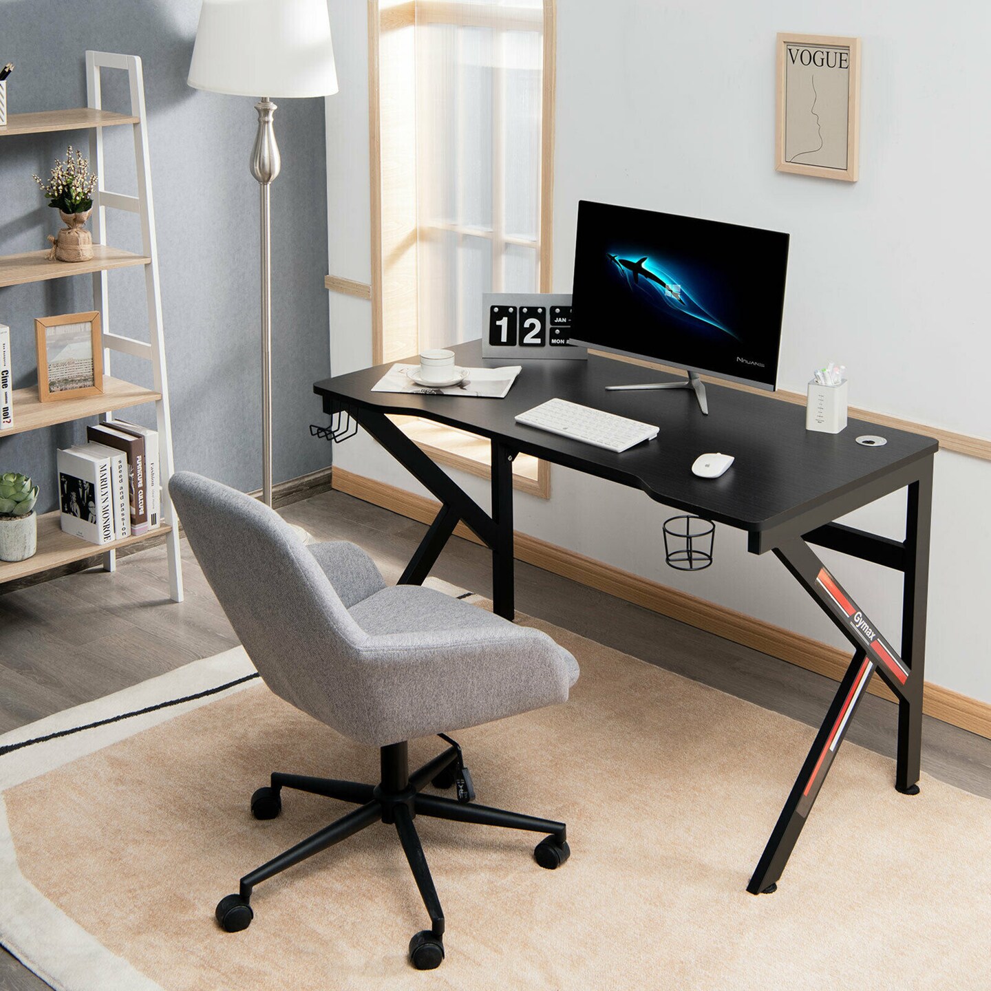 Costway 48'' K-shaped Gaming Desk Computer Table with Cup Holder & Headphone Hook