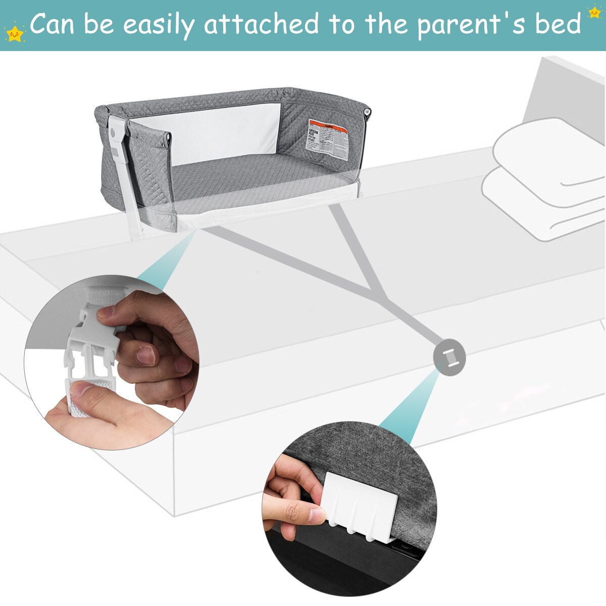Babyjoy Baby Side Bedside Sleeper Washable Mattress Height Adjustable GreyWhite