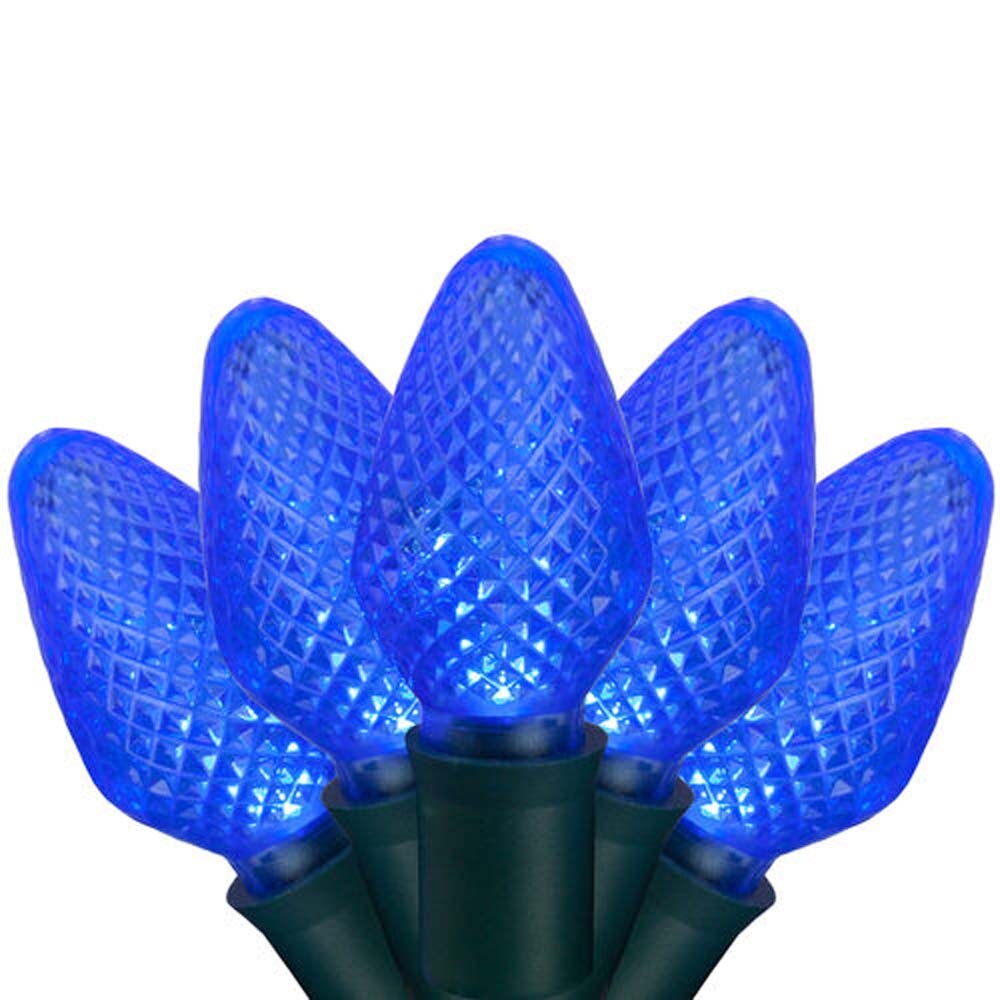 25 Blue C7 LED Christmas Lights, Green Wire, 8&#x22; Spacing