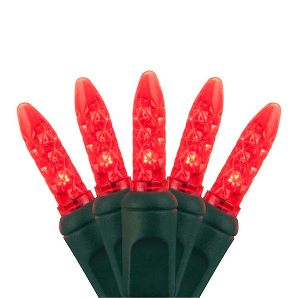 70 Red M5 LED Lights, Green Wire, 4&#x22; Spacing