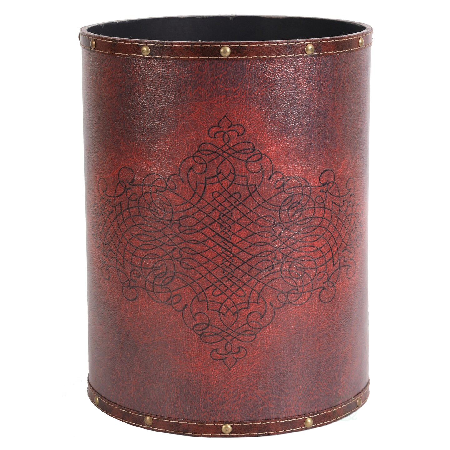 Vintiquewise Faux Leather Waste Bin Antique Cherry 10X10x13 Home