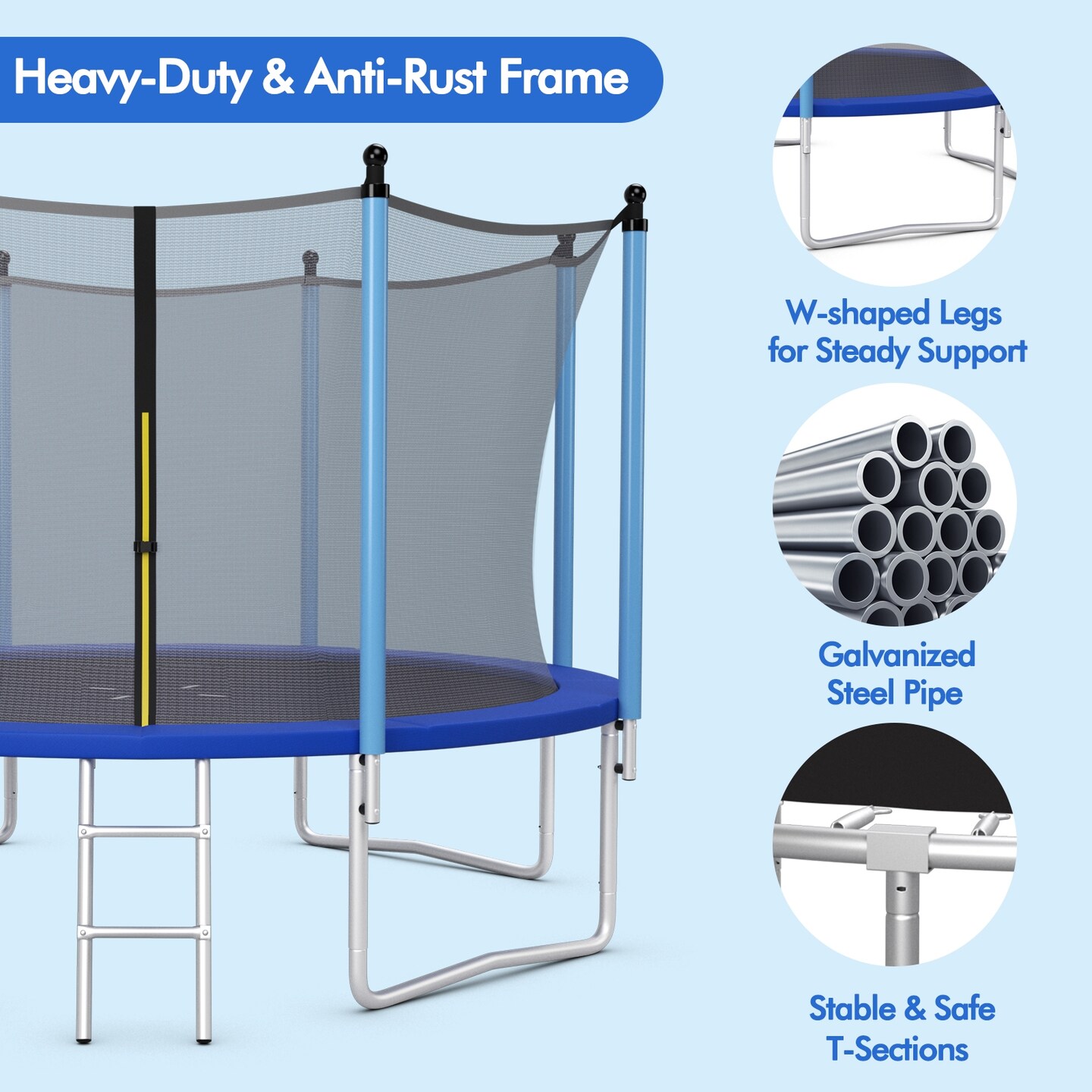 Outdoor Trampoline with Safety Closure Net