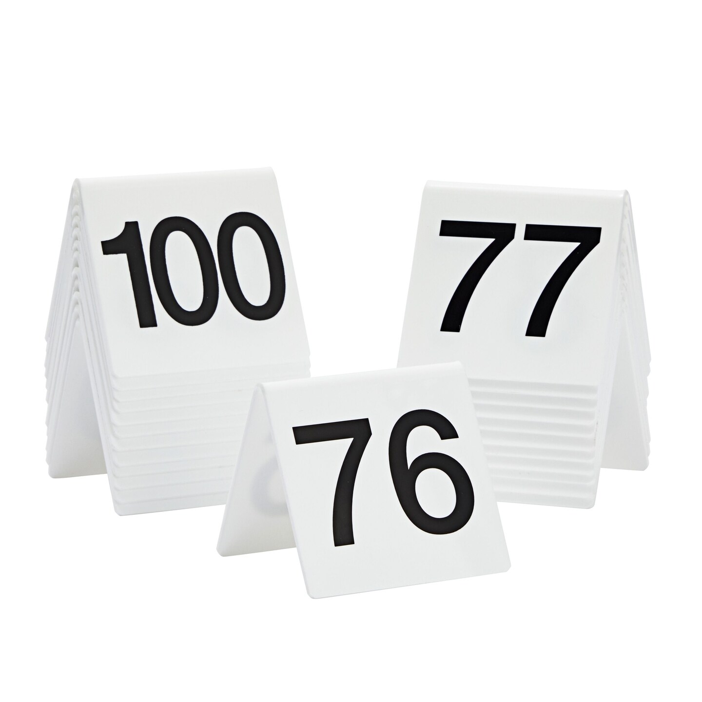 Set of 25 Acrylic Table Numbers for Wedding Reception, Plastic Tent Cards Numbered 76-100 for Restaurants, Banquets (3 x 2.75 x 2.5 In)