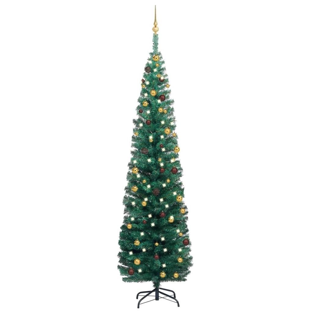 Slim Artificial Christmas Tree with LEDs&#x26;Ball Set