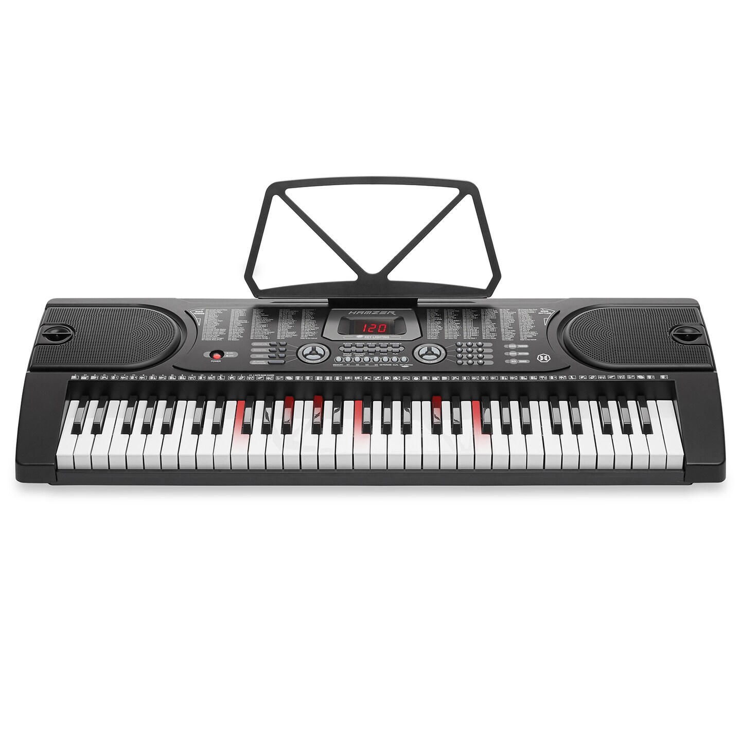 Hamzer 61 Key Keyboard Piano with Lighted Keys, Built-In Speakers, Microphone & Key Labels - Portable Electronic Keyboard Instrument for Beginners