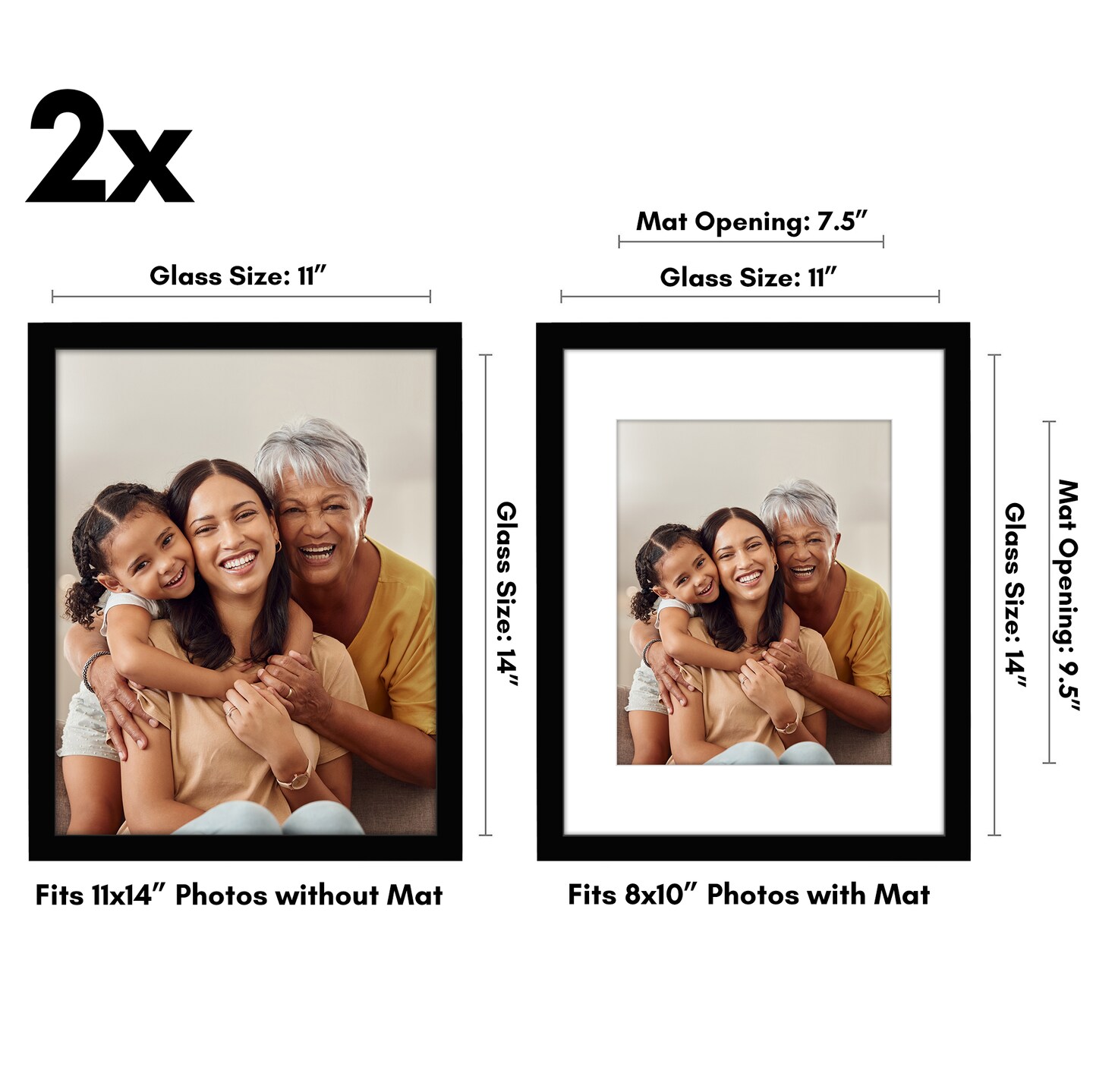 Americanflat Picture Frame with Mat - Photo Frame for Wall Display - Shatter Resistant Glass - Adjustable Hanging Hardware - Includes Easel - Black