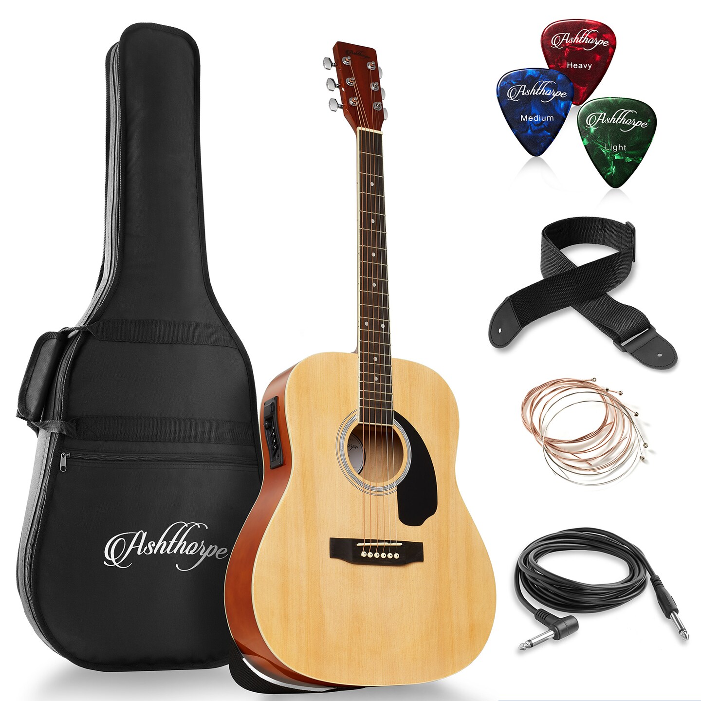 Ashthorpe Full-Size Dreadnought Acoustic-Electric Guitar Bundle - Premium Tonewoods