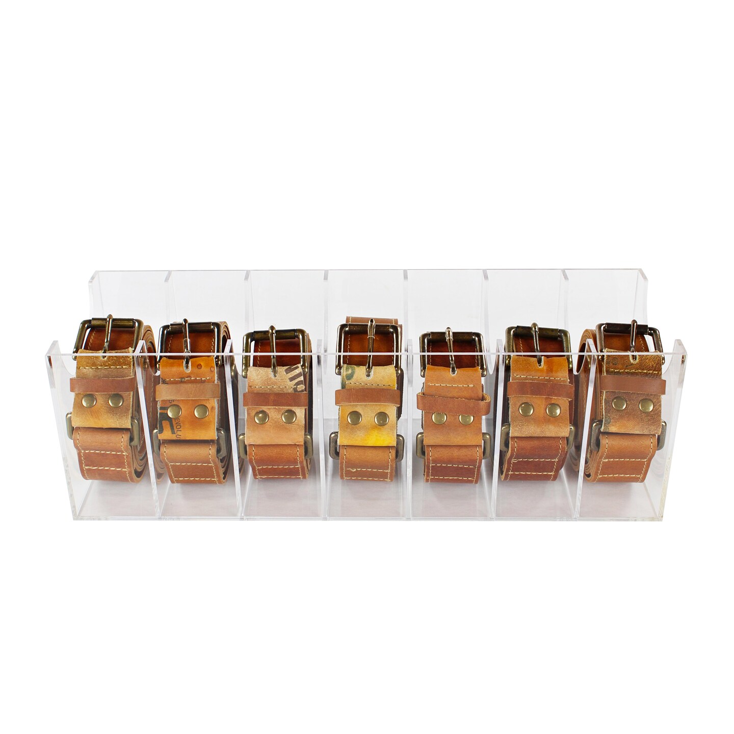 7Penn Clear Acrylic Belt Organizer for Drawer - 7 Section Men Belt Holder