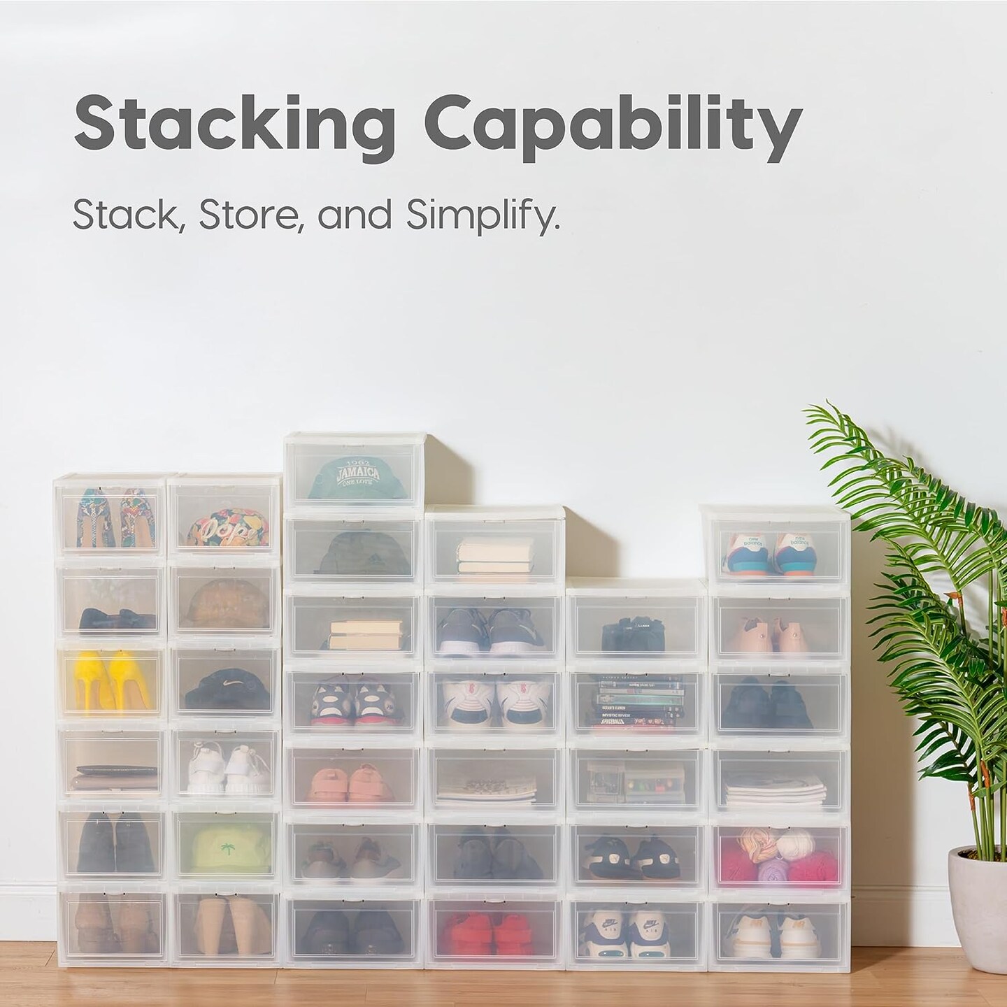 IRIS USA Front Entry Stackable Shoe Storage Box, Shoes Organizer