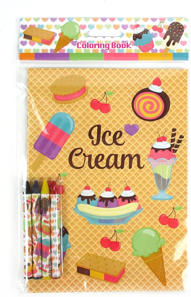 Tiny Mills Ice Cream Coloring Books with Crayons Party Favors with 12 Coloring Books and 48 Crayons
