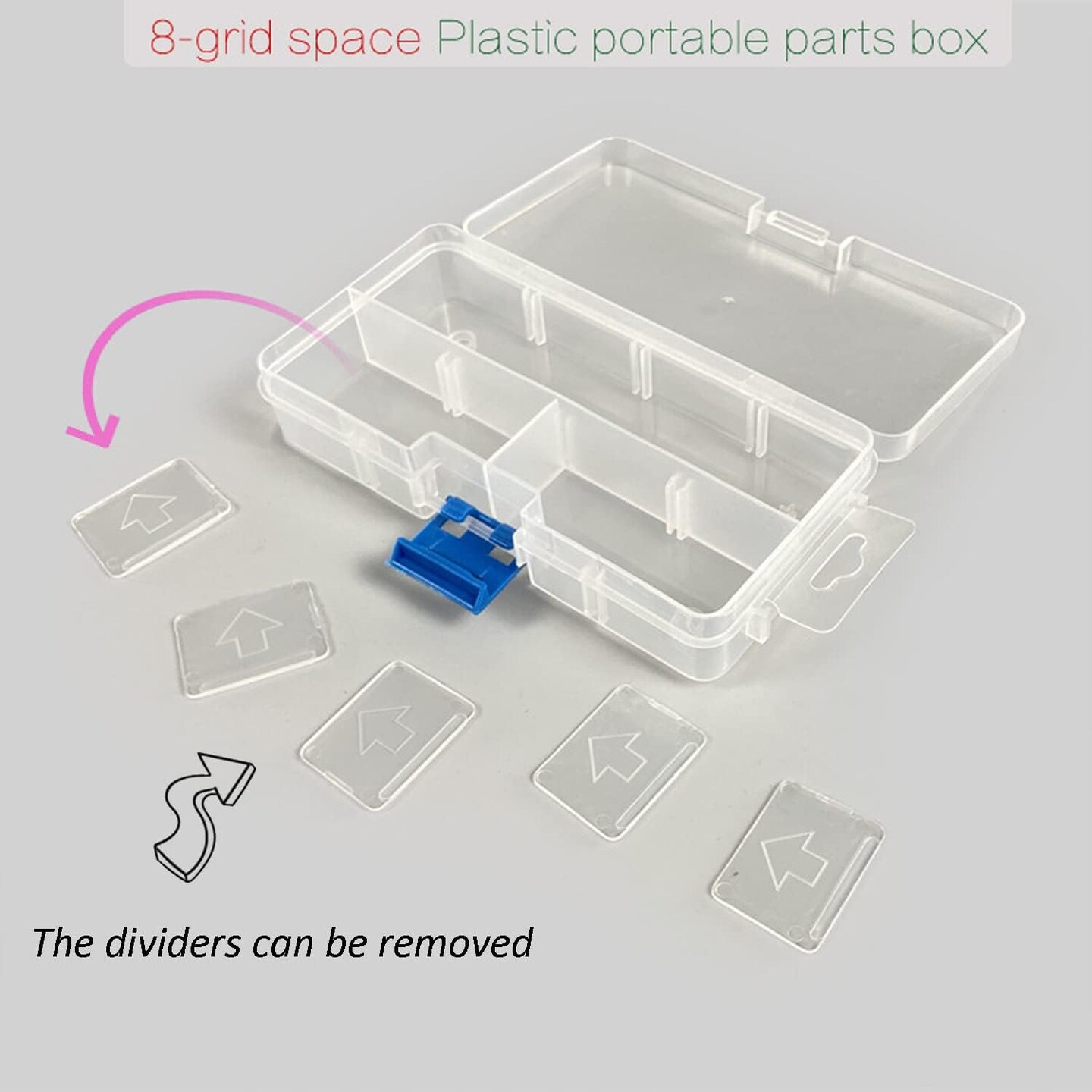 4 Pack 8 Grids Plastic Bead Organizer Box/Clear Crafts Thread Storage Containers with Removable Dividers (Free Letter Stickers)