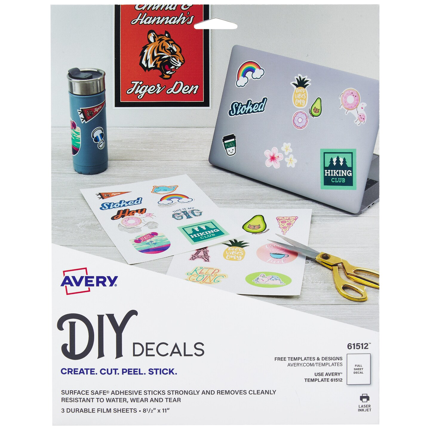 Avery Surface Safe Sign Labels, 8.5&#x22; x 11&#x22;, Removable Adhesive, Water &#x26; Chemical Resistant, 3 Labels (61512)