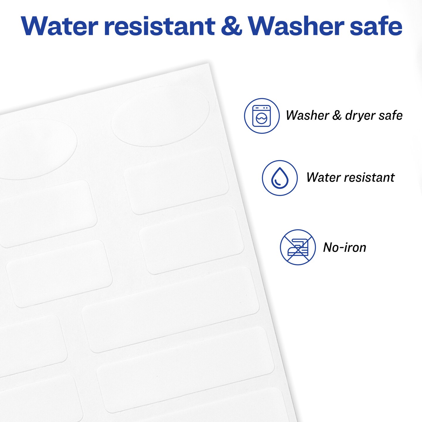 Avery No-Iron Fabric Labels, 1/2" x 1-3/4", Washer and Dryer-Safe, White, Non-Printable, 54 Labels Per Pack, 108 Blank Labels Total (2-Pack of 40720)