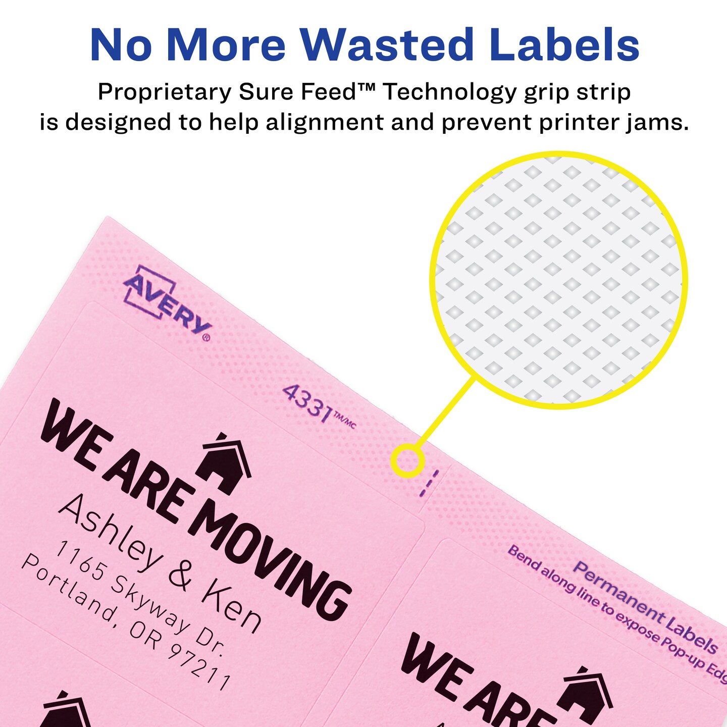Avery Labels with Sure Feed, Assorted Bright Colors, 2&#x22; x 2-5/8&#x22;, Laser/Inkjet, 150 Labels (4331)