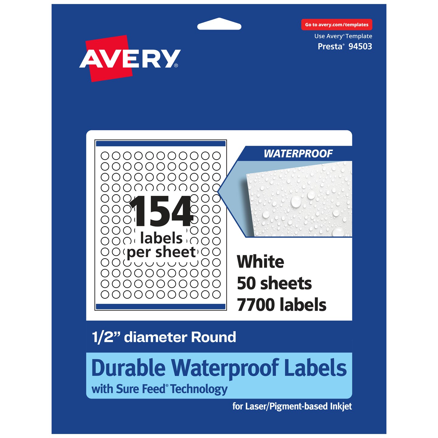 Avery Durable Waterproof Round Labels with Sure Feed, .5&#x22; diameter