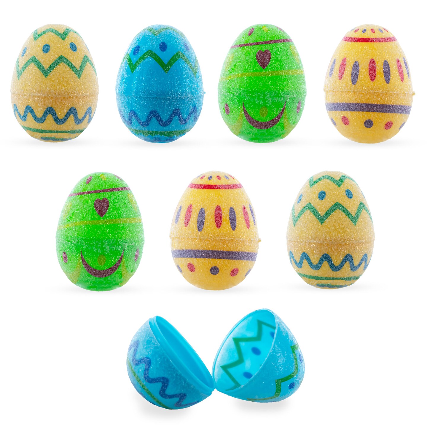 Set of 8 Sugar cCoated Geometric Plastic Easter Eggs 2.25 Inches