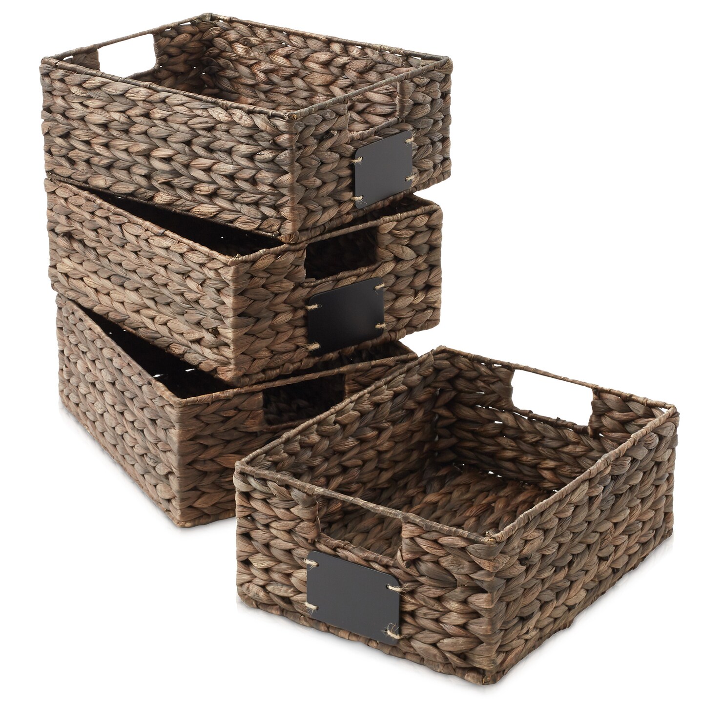 Casafield Water Hyacinth Pantry Baskets with Chalkboard Labels and Chalk Marker, Woven Storage Bin Organizers for Kitchen Shelves