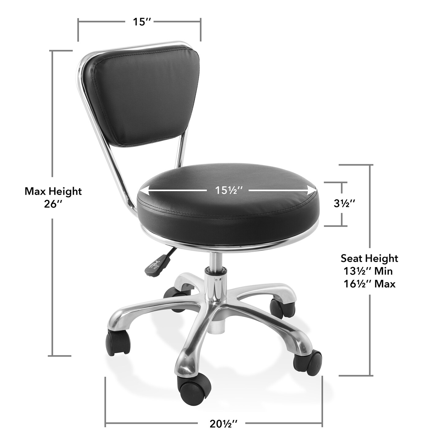 Saloniture Rolling Hydraulic Salon Stool with Backrest- Adjustable Swivel Chair for Spa, Shop, Salon, Massage, Medical, Work or Office