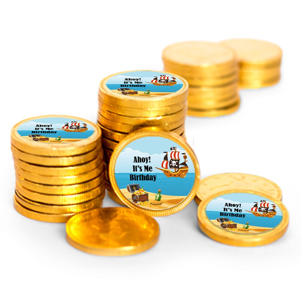84 Pcs Pirate Kid&#x27;s Birthday Candy Party Favors Chocolate Coins with Gold Foil
