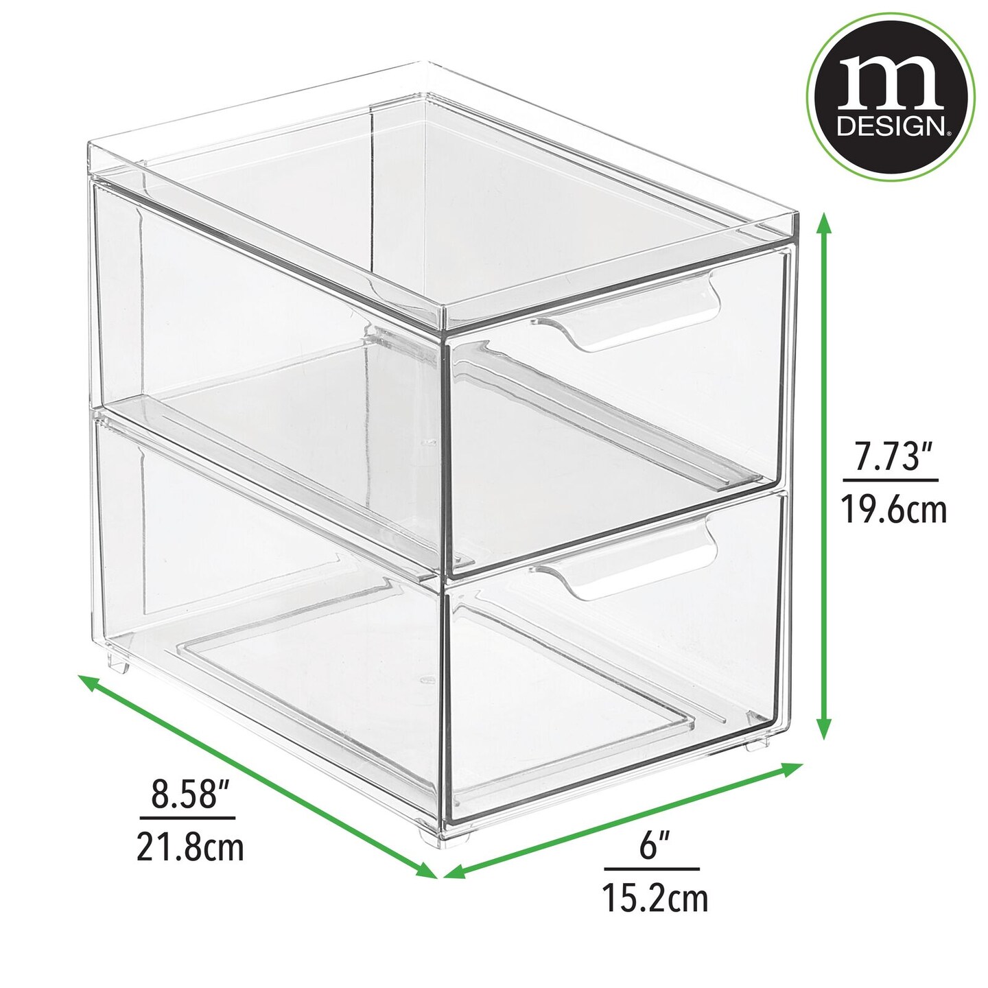 mDesign Plastic Stackable Bathroom Vanity Storage Organizer with Drawer Clear