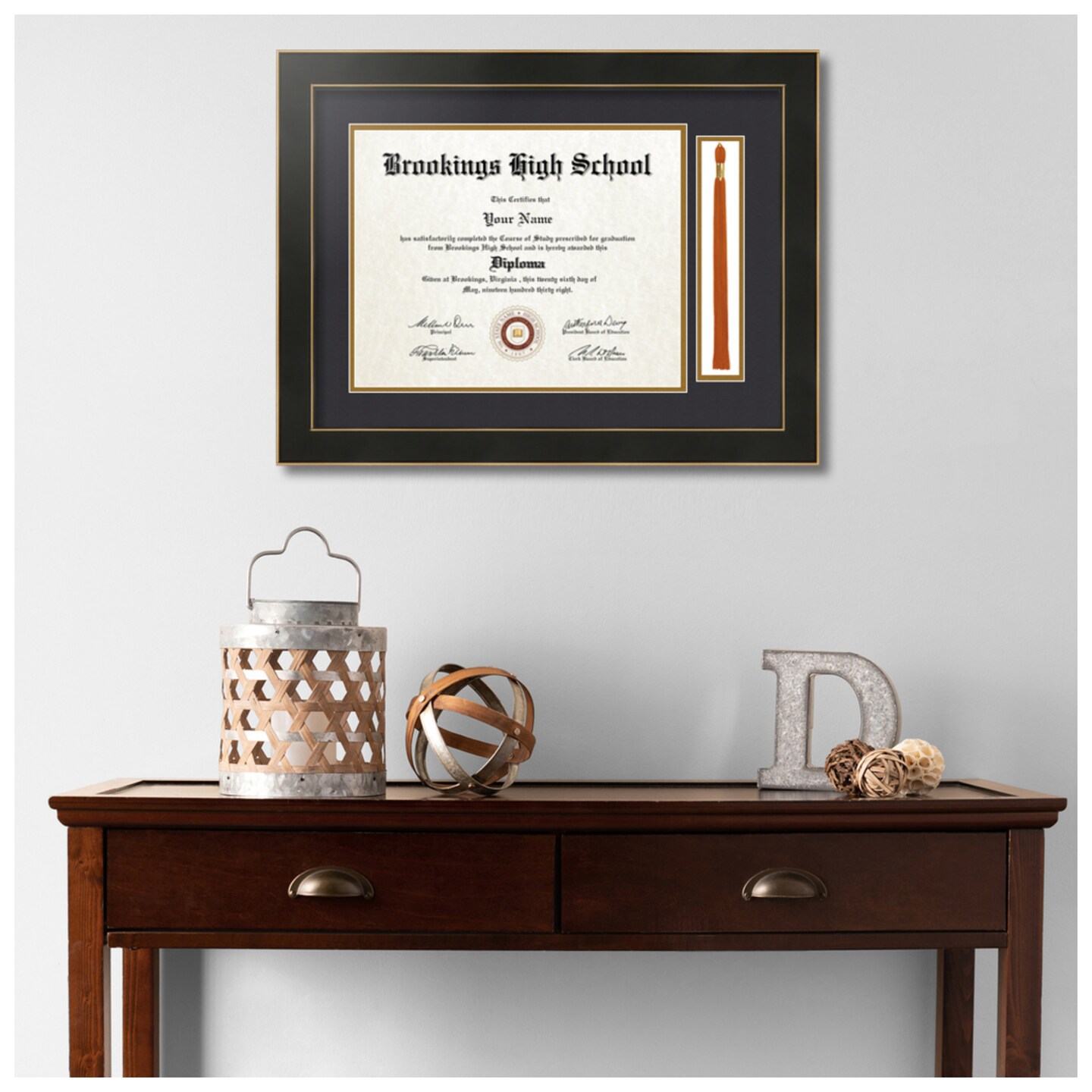 ArtToFrames 11x14 inch Diploma Frame with Tassel Opening - Framed with Black and Gold Mats, Comes with Regular Acrylic and Sawtooth Hanger for Wall Hanging (DT-11x14)