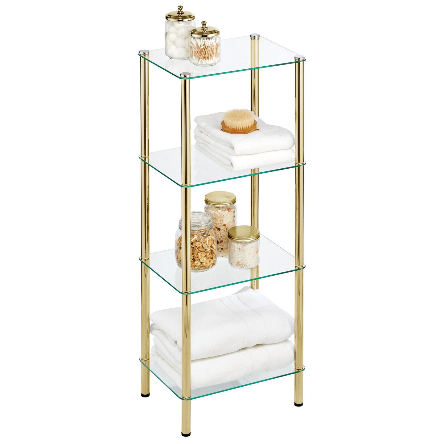 mDesign Metal/Glass Tiered Storage Tower with Open Glass Shelves