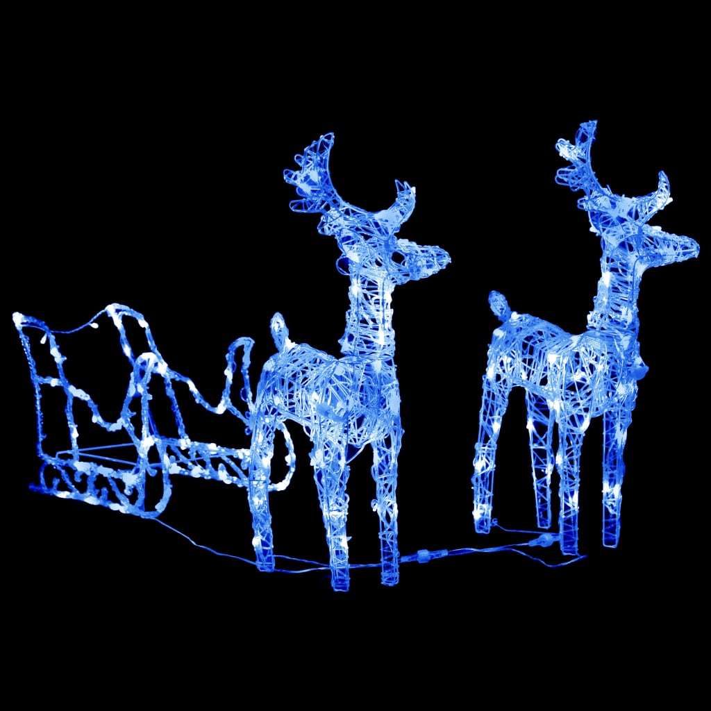 Reindeers &#x26; Sleigh Christmas Decoration 160 LEDs 51.2&#x22; Acrylic